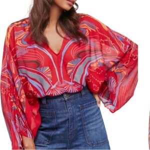 Free People Beneath The Sea Sheer Shell Blouse Large Red